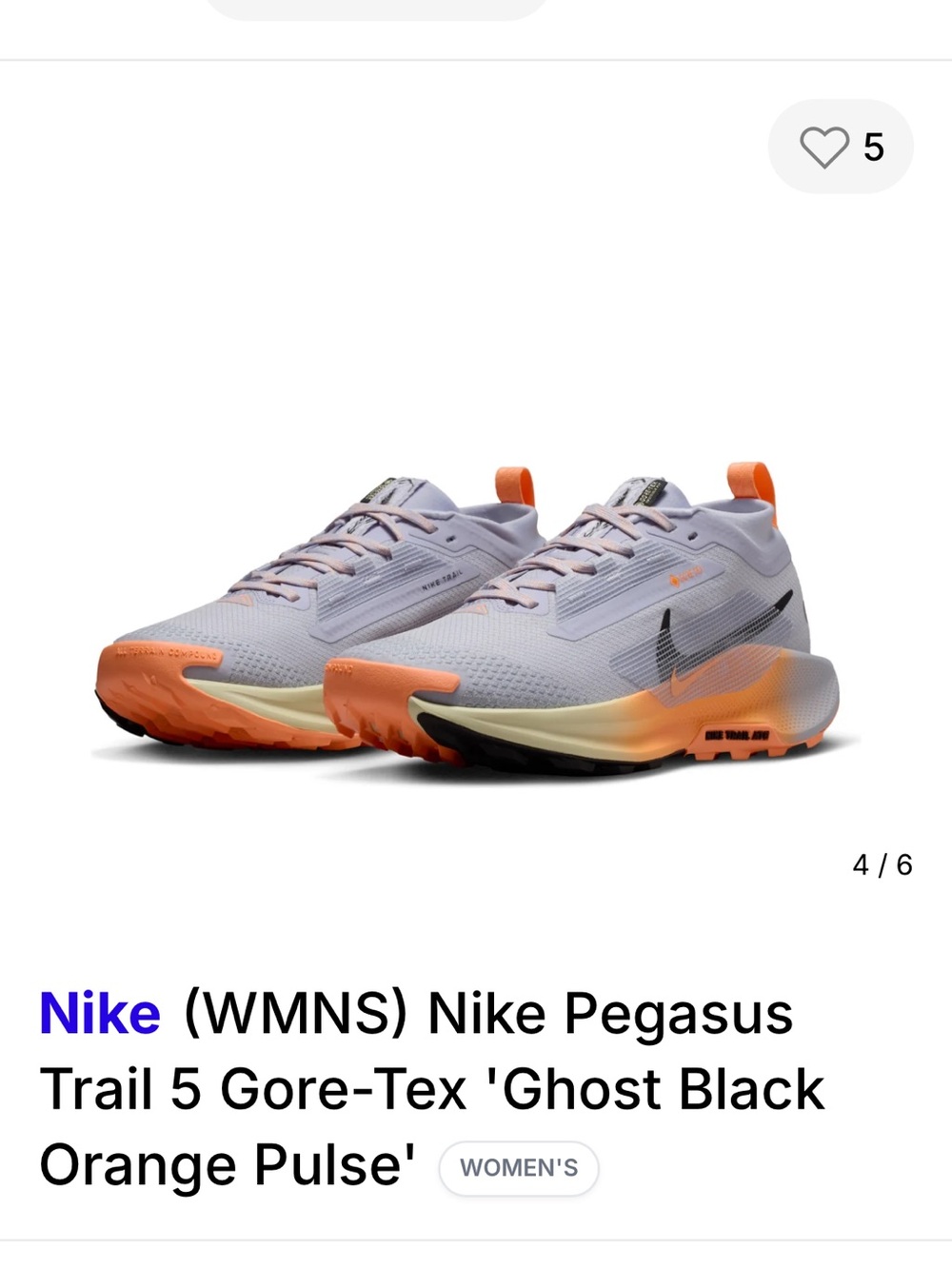 Nike Women's Pegasus Trail 5 Gore‑Tex in Ghost/Orange